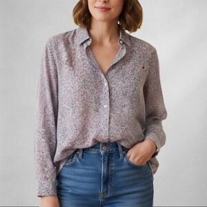 J. Jill Women’s Floral Button Down Shirt L Lightweight Cotton Ditsy Print bb